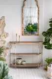 43.5x14x32" Three-Tiered White Wooden Shelving Unit with Ornate Iron Frame W2078P201140