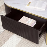 Gorgeous Dark Walnut Finish 1pc End Table White Faux Marble Top Living Room Table Open Bottom Shelve B011P184955