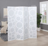 ZUN Arvada 4-Panel Wood Room Divider with Circle Pattern, White T2574P165181