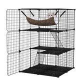 3-Tier Black Cat Cage - 74x74x107.5cm, PPMetal, DIY Assembly, Hammock & Ladders, for 1-3 Cats/Small 54057876