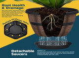 10-Inch Whiskey Barrel Planters Outdoor Pack of 6 - Durable Plastic Plant Pots for Indoor & Outdoor 13142033