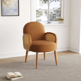 Mid-century Accent Chair with Rattan Armrests&Wooden Legs, for Living Room Reading Bedroom Balcony, N765P220370Y