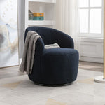 ZUN Teddy Fabric Swivel Accent Armchair Barrel Chair With Black Powder Coating Metal Ring,Dark Blue 42667214