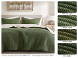 3 Pieces King/Cal King Waffle Knit Chenille Comforter Set,Olive B035P381298