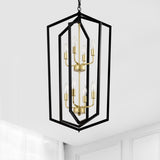 ZUN 8-Light Lantern Tired Farmhouse Ceiling Hanging Light Black Chandelier Metal Modern Pendant Light W1592P209881