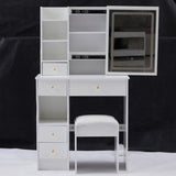 29.2" Small Size Left Drawer Desktop Vanity Table Cushioned Stool, Large Sliding, Touch Control, W3258P299611