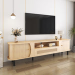 ZUN Modern Curved TV Stand for TVs up to 80 Inches, Farmhouse TV Cabinet with Sliding Doors, Media T3179P294096