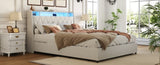 Queen Bed Frame with Ergonomic Headboard, Platform Bed Frame Queen Size with Outlets & Charger & LED W3107P327867