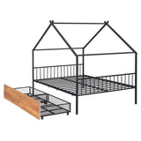 ZUN Full Size Metal House Bed with Two Drawers, Black MF323484AAB