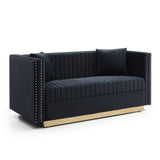 Contemporary Vertical Channel Tufted Velvet Sofa Loveseat Modern Upholstered 2 Seater Couch for W1117P147303
