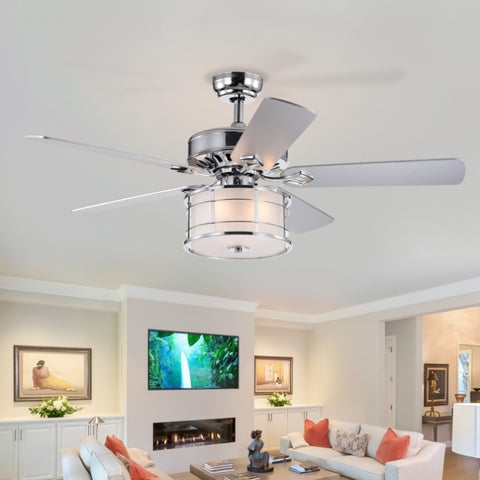 ZUN 52" 3-Light Chrome Drum Shade LED Ceiling Fan + Remote, Traditional Farmhouse Rustic Industrial 04069309