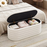 Storage Chenille Ottoman Bench Upholstered Fabric Storage Bench End of Bed Stool with Safety Hinge W2336P251192