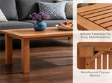 35.5" x 18" x 17" Rectangular Wooden Patio Coffee Table, Heavy Duty 130LBS Capacity Slatted Top 42220125