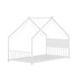 Twin Size House Bed with Roof and Colorful Lights, Metal Bed Frame with Slats and Legs, House Bed W1820P234195