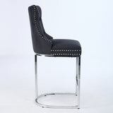 25" Counter Height Bar Stools Set of 2, Modern Velvet Barstools with Button Back&Rivet Trim W1143P217851