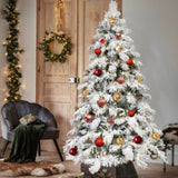 Artificial 7ft Flock LED-lit Christmas Tree with 890PE/PVC Mixed Branch Tips,Hinged Premium & 85519159