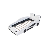 Twin Size Race Car-Shaped Platform Bed with Wheels, White WF297945AAK