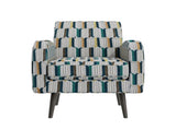 Darien Accent Arm Chair in Yellow, Olive and Navy Stripe Pattern with Dark Brown Solid Wood Legs B127P495074