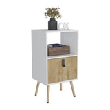 Tall Nightstand 29"H, with One Drawer and Functional Storage, White / Macadamia B097P167469