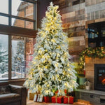 ZUN 7.5FT Pre-Lit Spruce Snow Flocked Christmas Tree, Artificial Hinged Xmas Tree with 350 Multi-Color N704P199476A