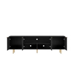 ZUN Black Modern TV Stand Fluted 68" with Power Outlet, Entertainment Center with Storage Doors, TV W1321P242590