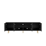 ZUN Black Modern TV Stand Fluted 68" with Power Outlet, Entertainment Center with Storage Doors, TV W1321P242590