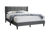 Elegant Modern Gray Brushed Linen 1pc Queen Size Bed Upholstered Box Design Headboard Bedframe B011P238938