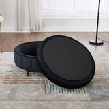 31.5"W Upholstered Round Ottoman With Reversible Lid, Velvet Storage Stool, Channel Tufted W3118P272833