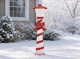 5FT Red & White Lighthouse with 110 Warm White LEDs, Fabric-Covered Christmas Light Decor, US Plug 17597569
