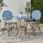 ZUN Outdoor PE Rattan and Aluminum 3 Piece French Bistro Set, Dark Teal & White, and Bamboo Finish 71424.00DT