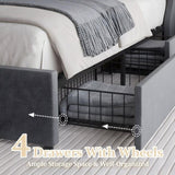 Queen Size Bed Frame with 4 Storage Drawers and Wingback Headboard, Button Tufted Design, Dark Grey W1303P227900