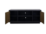 Aria 66 inch TV Stand for TVs up to 80 inches, No Assembly Required, Black and Walnut Finish B108P292258