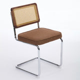 Mid Century Modern Dining Chairs Set of 2, Linen Accent Chairs with Natural Cane Back & Stainless W1143P342097