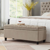 ZUN Upholstered tufted button storage bench ,Linen fabric entry bench with spindle wooden legs, Bed W2186P151306