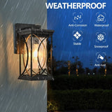 1-pack Black Outdoor Wall Lantern with Crackled Glass, Weather-Resistant Exterior Light Fixture for W1340P239410