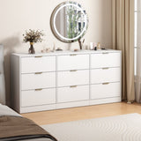 White 9 Drawer Dresser, 63" Large Deep Chest of, Wooden Dresser Storage Cabinet with 9 W409P307594