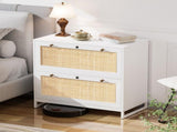 Wide Wooden Filing Cabinet, White Embossed Melamine Faced MDF with Rattan Panel, 2 35151237