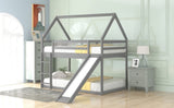 Twin Size Bunk House Bed with Slide and Ladder,Gray WF285894AAE