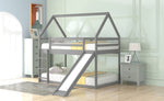 ZUN Twin Size Bunk House Bed with Slide and Ladder,Gray 69291769