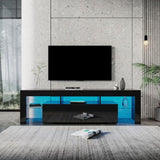 ZUN Modern gloss black TV Stand for 80 inch TV , 20 Colors LED TV Stand w/Remote Control Lights W33146714
