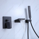 Wall Mount Tub Faucet Matte Black, Waterfall Wall Mount Tub Filler Faucet with Handheld Shower DSBB812MB