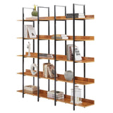 ZUN 5 Tier Bookcase Home Office Open Bookshelf, Vintage Industrial Style Shelf, MDF Board, Black Metal 95004951