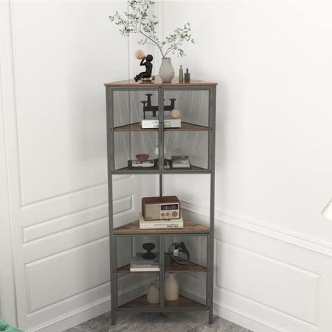 ZUN 5-Tier Shelves with Metal Mesh Door, Bookcase Storage Shelf Corner Shelf for Small Space, Living W2167P182341