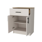 ZUN Ivory and Natural Oak 2-Door Kitchen Pantry with 1 Drawer B062P227649