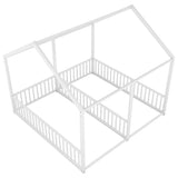 Metal Twin Size House Platform Beds, Two Shared Beds, White MF307505AAK