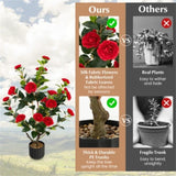 2 PCS 38 Inch Artificial Camellia Tree Faux Flower Plant in Cement 28367252