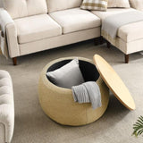 Round Storage Ottoman, 2 in 1 Function, Work as End table and Ottoman, Natural W48762888