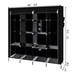 ZUN 67" Clothes Closet Portable Wardrobe Clothes Storage Rack 12 Shelves 4 Side Pockets Black 90329775