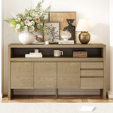 U_Style 60" 3-Door Sideboard with 3 Drawers - Modern Solid Ash Veneer MDF Sideboard, Semi-Open Shelf N711P289141O