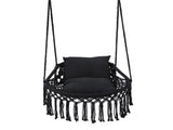 Black Boho Macrame Hanging Swing Chair with 2 Padded Cushions, 330LBS Capacity Hammock Chair for 92131278